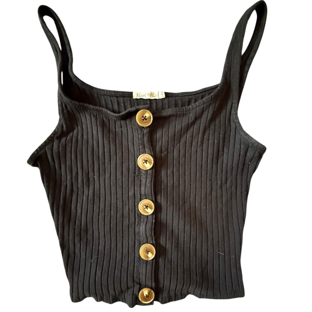 Heart & Hips Black Ribbed Tank with Button Detail